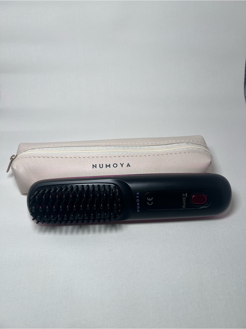Numoya Pink & Black Heated Straightening Brush - Portable Hair Styling Tool